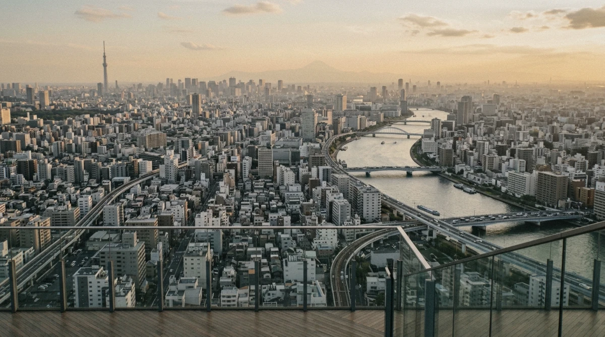 Tokyo spreading to the horizon with the Skytree on the skyline, the tallest viewpoint on a full-day Tokyo city tour