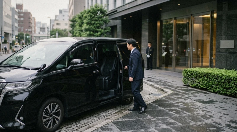 Private car and English-speaking driver waiting outside a Tokyo hotel at the start of a full-day Tokyo city tour